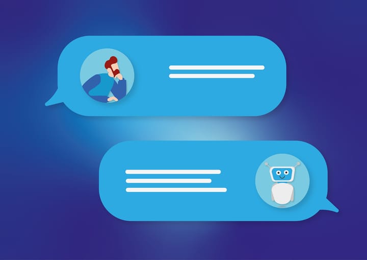 Illustration of two chat message bubbles with user and bot avatars